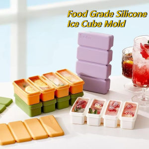 4 Grid Silicone Ice Cube Mold for Juice Easy To Demolding Wine Long Strip Ice Cube Tray With Lid