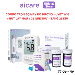 Combo Máy Đo Đường Huyết ACCU Chính Hãng AICARE W33 + Que thử Tặng kim Dành Cho Cá Nhân Dễ Dàng Sử Dụng Tại Nhà