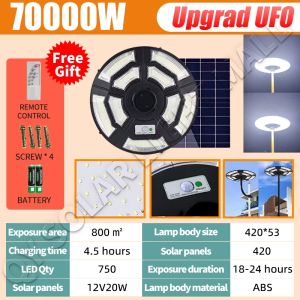 🔥Ship in 12 Hour+2025New🔥70000W Solar Light Outdoor Waterproof Solar Monitor Sensor Light UFO Type Solar Led  Light Solar Garden Light Solar Human Body Induction Circular UFO Outdoor Lighting With Remote Control 太阳能Led灯户外UFO庭院灯