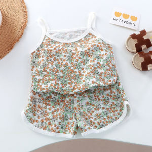 AILEBE Kids Pajamas Cotton Terno Spaghetti Strap Sleepwear Set Soft Breathable Summer Pajama Smooth Hem No Rub Cute Prints Murang Pambahay Pantulog For Baby Girls 1-8 Years