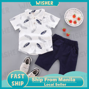 Childrens casual printing suit Boys summer POLO shirt + shorts Baby round neck short sleeve for 0-3 years old