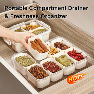 Divided Serving Tray Portable Compartment Drainer Freshness Organizer Food Storage Containers