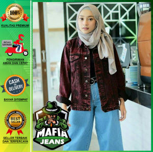MJ JAKET JEANS DENIM WANITA OVERSIZE SANDWASH MAROON