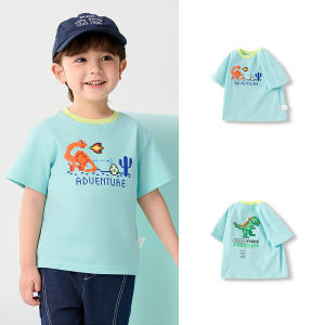 Balabala bé T-Shirt nhanh khô khủng long vải cotton in mùa hè 2025 bé trai