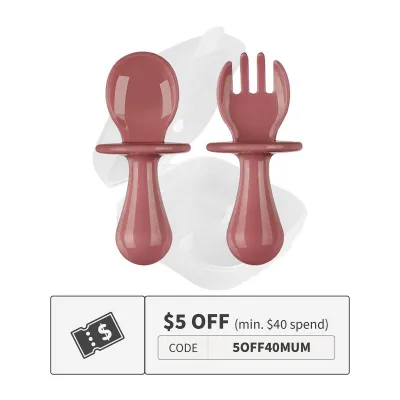 Cubble First Stage Baby Self Feeding Utensil Set With Case Redwood