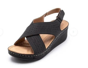 [Free Shipping] New Plus-Size Wedge-Heeled Stitched Retro Openwork And Breathable Summer Sandals For Women
