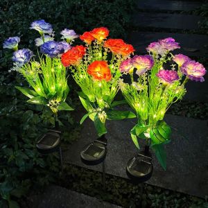 FOUNDTWO Colorful Outdoor Yard Lights Simulation Flower 7 Heads LED Simulation Flower Lights Ground Plug-in Lamp Solar Powered Flower Lawn Lamp Landscape Decoration