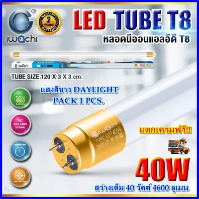 หลอดไฟนีออน LED T8 หลอดไฟ LED หลอดไฟบ้าน หลอดประหยัดไฟ LED T8 20W/40W IWACHI ขั้วสีทอง หลอดLEDสั้น แตกเครมฟรี!! หลอดไฟสำนักงาน หลอดไฟสั้น หลอดไฟยาว หลอดไฟห้องนอน ไฟLED หลอดLEDยาว หลอด LED ยาว หลอดไฟยาว หลอดไฟในบ้าน (แสงสีขาว DAYLIGHT)(แพ็ค 1 หลอด)