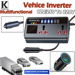 Keranixy Smart Car Power Inverter 12/24V to 220V Universal Car Inverter QC3.0 Fast Charging With LCD Display