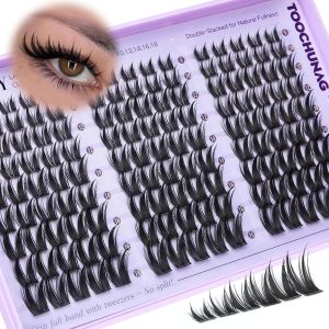 Spiky Manga Lash Clusters 12-20mm Anime Eyelash Clusters 300pcs Cluster Eyelash Extensions Fairy Eyelashes Cluster with Bottom Individual Lashes 80D+100D Volume DIY Lash Extension by TOOCHUNAG