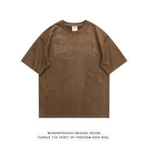 SINRANSINYA丨Áo phông nam-Mỹ cổ điển in hình đầu lâu da lộn Ngắn Tay Áo Thun Mùa Hè rộng xu hướng thông cảm