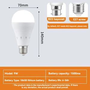 Emergency Light Bulb E27 Rechargeable Bulb Waterproof Lamp with Hook for Home Indoor Outdoor