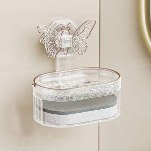 Butterfly Design Wall Mounted Soap Holder Double Layer Soap Dish Luxury Style Soap Box