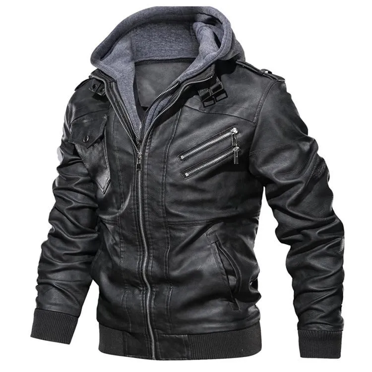Fuguiniao Motorcycle Leather Jacket Men Biker Moto Jacket (M-3XL)