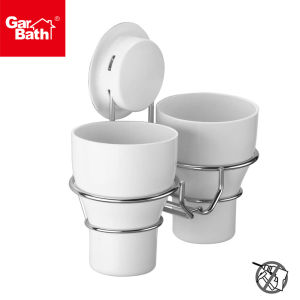 Garbath Home Bathroom Vacuum Suction Toothbrush Toothpaste 2 Cup Holder No Drill