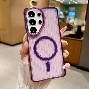 Water Ripple Pattern Clear For Magsafe Case For Samsung Galaxy S26 S24 Plus S25 Ultra Magnetic Anti-drop Bumper Stripe Cover
