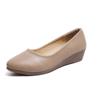 New Style WomenS Shallow Single Shoes Solid Color Pointed Toe Loafers Mid-Heel Mom Shoes Fashionable Wedges