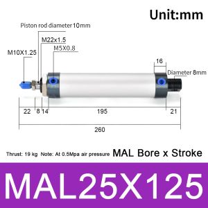 OPEAREY 1Pcs Đường kính xi lanh 16/20/25/32/40mm Xi lanh khí nén Nén đôi Hành trình 25/50/75/100mm Xi lanh MAL Bền bỉ Hợp nhôm Xi lanh mini