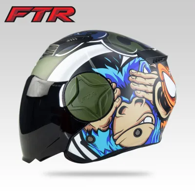 FTR Helmets Urban - Monkey Matte Green Half Face Open Face Dual Visor Helmet