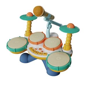 BLESSFUL BPA Free Jazz Drum Set Toys Light Up Wear Resistant Kids Drum Set Percussion Instruments Multifunctional Musical Montessori Toys Birthday Gifts