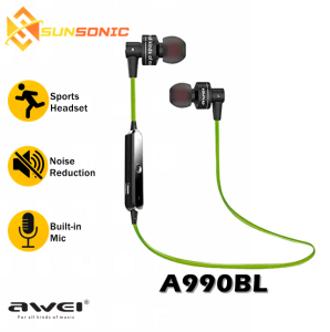 Awei A990BL Noise-Isolation Sweat Proof Flat-Wire Wireless Bluetooth V4.0 Headset with Microphone