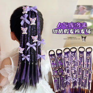 Kuromi Wig Braids Childrens Hair Tie Sweet Cool Girl Boxing Braids Tie High Ponytail Head Rope Girls Hair Rope Headdress