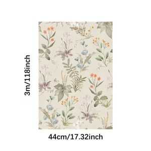 44cm*10m Floral Wallpaper Vintage Flower Retro Removable Boho for Bathroom Bedroom Peel and Stick Contact Paper for Accent Wall Home Decor Cabinet