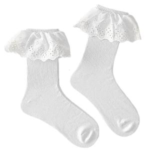 Women Korean Sweet Ruffle Lace Trimmed Candy Color Crew Socks Student Ribbed Cotton Middle Tube Socks Hosiery Streetwear
