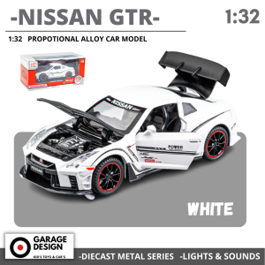 Diecast Miniatur Mobil - Nissan GTR R35 Skala 1:32 Diecast Alloy Logam Mobil Mainan Terdapat Lampu dan Suara - Mobil Pajangan Miniatur Mobil JDM Hitam Merah Putih 1/32 1/24
