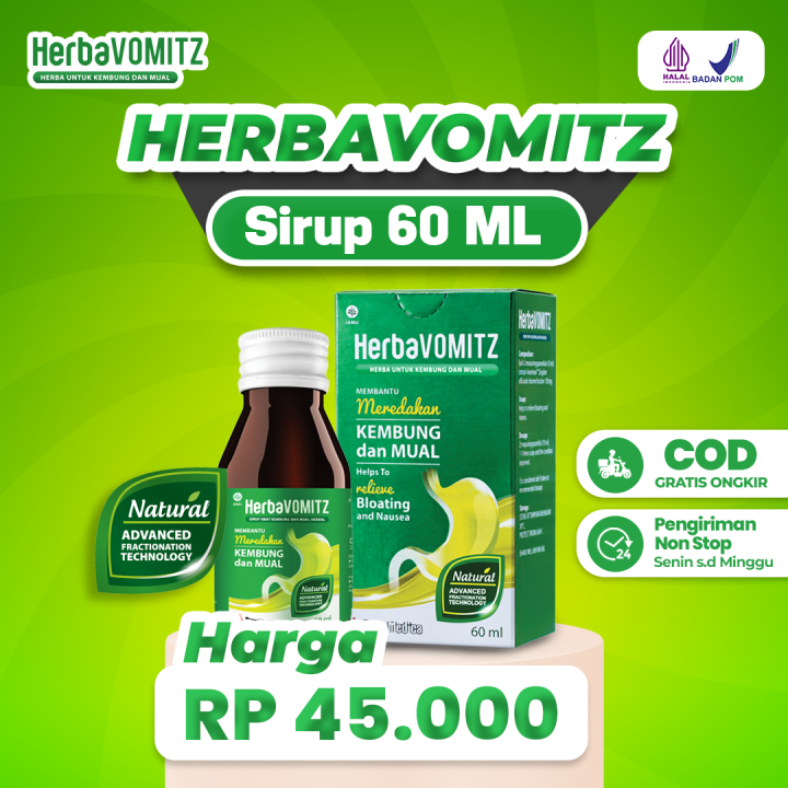 Herba Vomitz Syrup 60 ml/ sirup obat kembung/ obat mual/meredakan sakit ...