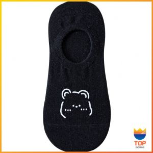 Top ถุงเท้าผู้หญิง สีลูกกวาด ถุงเท้าข้อสั้น ผ้านุ่มใส่สบายเพ้นท์น้องหมีน่ารัก womens socks
