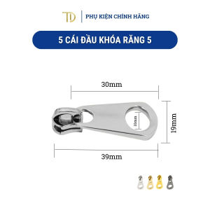 Set 5 đầu khóa kéo răng 5 đầu khóa kéo kim loại không gỉ đầu khóa kéo cho quần áo balo túi xách