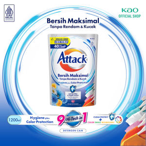 Attack Hygiene Plus Deterjen Cair Liquid  Pouch 1200ml – Lebih Higenis Efektif Melawan 7 Jenis Kuman