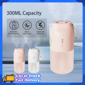 Air Humidifier 300ml Portable Wireless Double Spraying Jet with Night Light USB Charging Aroma Diffuser Essential Oil Diffuser Ultrasonic Humidifier