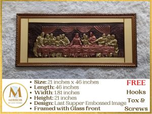 Last Supper Wall Decor with Frame 46 inches x 21 inches Embossed Image