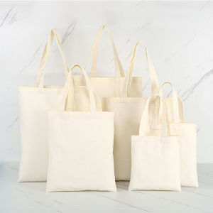 ISKYBOB Large Capacity Canvas Bag Shoulder Bag Handbag Beige Folding Eco Tote Bags Reusable DIY Grocery Storage Bag Shopping Bag