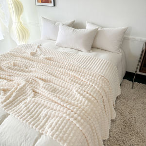 【Super low price】All-Season Plaid Flannel Blanket Soft Lightweight Faux Rabbit Fur Throw Blankets for Sofa Bed Single Double Warm Plush Bedspread