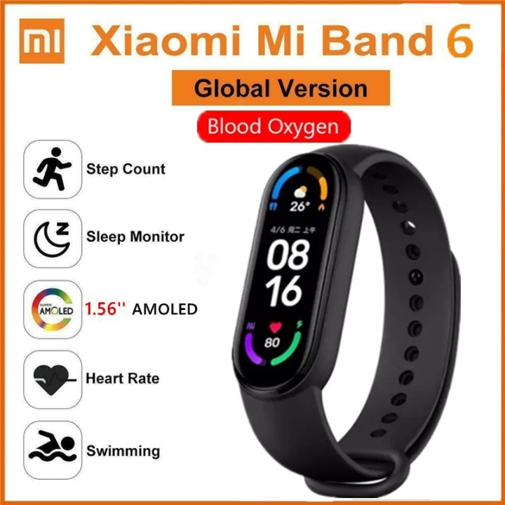 HOT SALE Newest Mi Band 6 Sport Wristband Fitness Tracker 1.56 AMOLED Screen BT 5.0 Music Smart Bracelet Heart Rate Monitor Blood Pressure