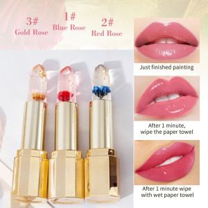 OMQAIO Cốc chống dính Môi đổi màu theo nhiệt độ Lá Vàng ăn được Trong suốt Son môi Hoa Thạch Thay đổi Ma Thuật Dưỡng ẩm Phụ nữ