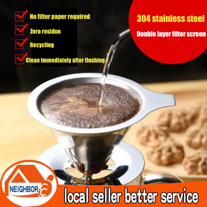 Reusable Coffee Filter Holder Stainless Steel Pour Over Brew Drip Coffee  Funnel Metal Mesh Lazada PH