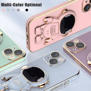 Jingsanc For Realme 11 5G Phone Case Luxury Astronaut Foldable Stand Soft Silicone TPU Electroplating Straight Edge Casing Shockproof All-inclusive lens With Bracket Back Cover realme 11 5g A5-1