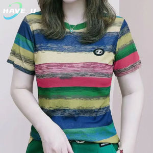 HAVE U T-shirt for Women New Style Korean Striped Stitching T-shirt Casual Short-sleeve T-shirt