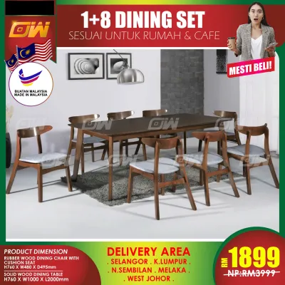 CT102D CC48 1+8 Seater Solid Wood Dining Set Kayu / Dining Table / Dining Chair / Meja Makan / Kerusi Meja Makan / Buffet Makan Meja / Meja Party Makan Weekend