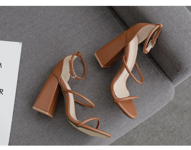 New Fashion inches Brown High Heels Sandals for Women Pumps Ladies  Block Heel High Heeled Sandals Woman Casual Shoes 35-42
