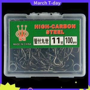 March 100Pcs Ống Đóng Hộp Maruse Móc Màu Đen Cao Carbon Thép Coon Và Câu Cá Biển Móc Với Vòng Và Dây Thép gai