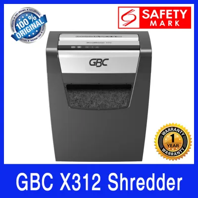 GBC X312 Shredder. Maximum 12-13 sheets of paper per pass. 23 litre bin holds up to 200 sheets. Easy lift off head for emptying. Safety Mark Approved. 1 Year Warranty