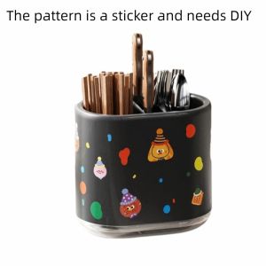 AMELY Plastic Cartoon Chopsticks Storage Box Wall Mounted Drainage Design Chopsticks Holder Multi-functional Large Capacity Tableware Storage Holder for Home