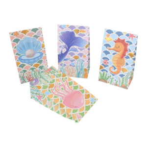 24pcs Under The Sea Mermaid Theme Birthday Party Paper Bag with Stickers Loot Box Loot Bags Keychain Accessories Slap Bracelet Slap Band Balloon Headband Table Cloth