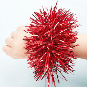 (Motif Bulat) Gelang Rumbai Tangan /Sunparty Pom Pom Cheerleader/Pom Pom Tari Sepasang/Pemandu Sorak Pentas Anak