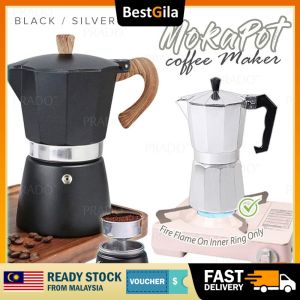 BestGila Malaysia Aluminium Moka Coffee Pot 50/150/300mL Classic Stovetop Espresso Maker Brewer Classic Italian Style Brewer Percolator Rustless Pembancuh Kopi 咖啡壶